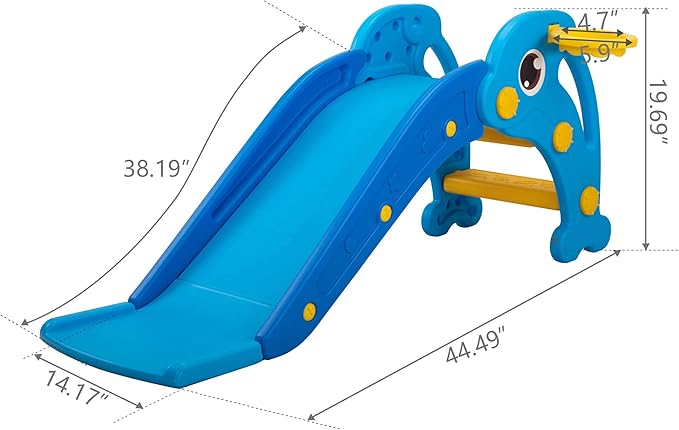 NYEEKOY 3 in 1 Toddler Slide, Baby Slide Plastic Climber Playset with Basketball Hoop and Ball, Indoor and Outdoor Playground for Kids