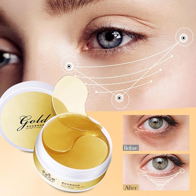ISILANDON 24K Gold Eye Mask-60 Pcs, Care for Wrinkles,Under Eye Mask Reduce Dark Circles, Puffy Eyes, Wrinkles - Gel Under Eye Patches