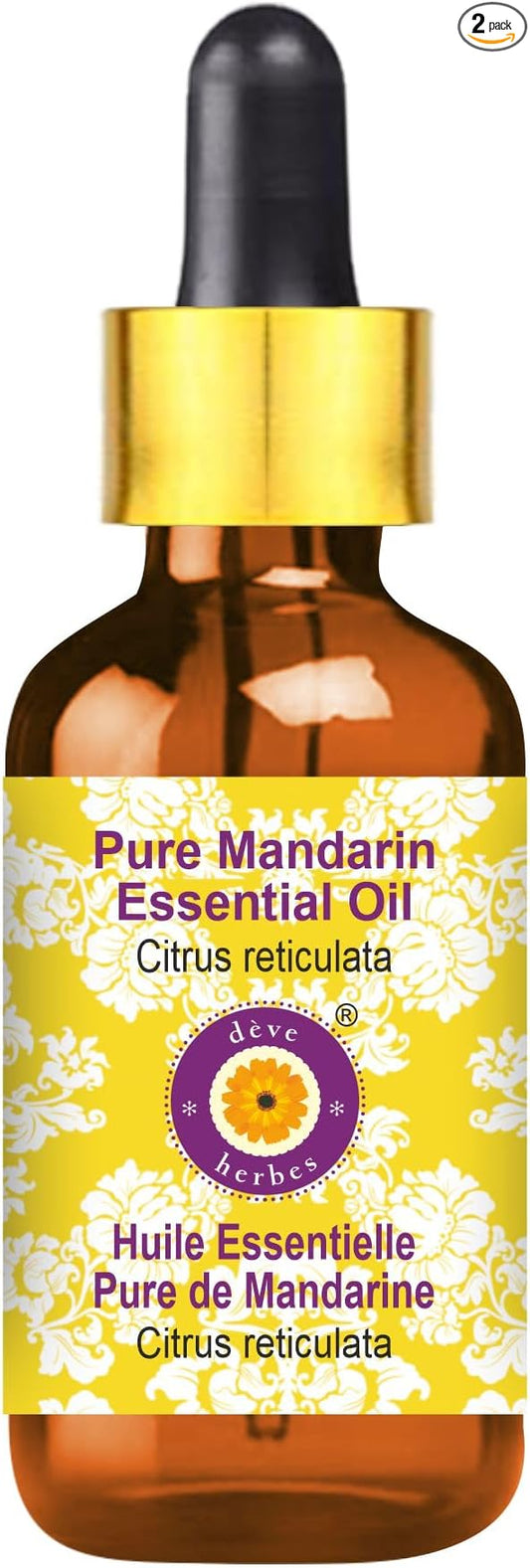 Deve Herbes Pure Mandarin Essential Oil (Citrus reticulata) with Glass Dropper Steam Distilled 30ml (1 oz)