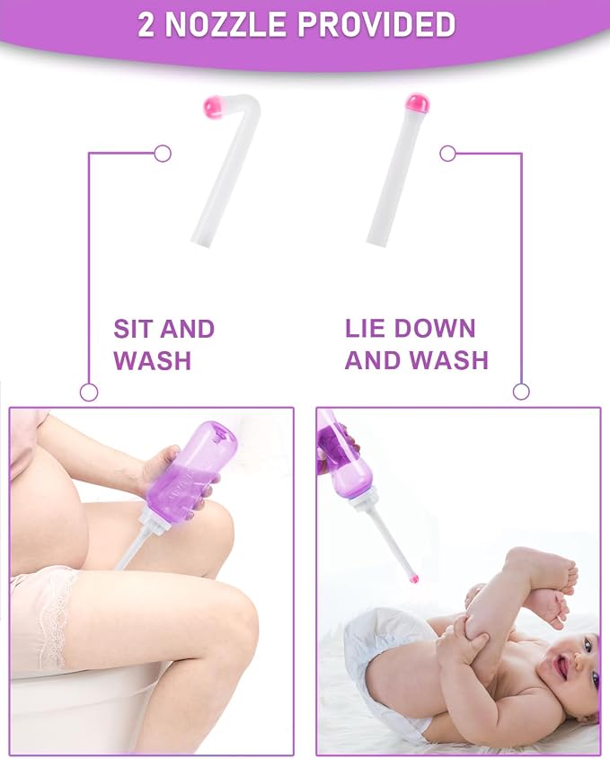 Portable Bidet with Intimate Washcloths - Bidet Sprayer with 2 Nozzle for Wash and Anal Douche, Bottle BPA-Free for Care