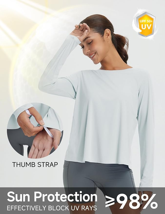 baleaf Women's Long Sleeve Workout Tops Running Sun Shirts Split Back | UPF 50+, Quick Dry, Lightweight, Breathable, Moisture-wicking, SPF, UV, for Athletic, Gym, Hiking, Tennis, Outdoor