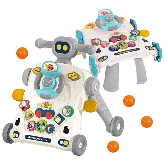 Baby Walker 3 in 1 Sit to Stand Push Walker With Activity Table and Center for Newborn Toddler (Grey)