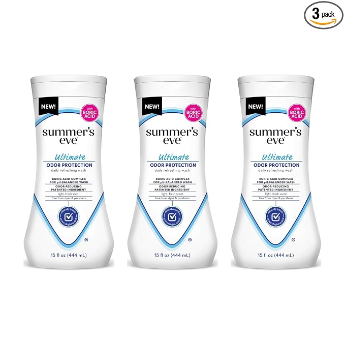 Summer's Eve Ultimate Odor Protection Feminine Cleansing Wash, Daily Intimate Wash, with Boric Acid Complex, pH Balanced, Removes Odor, 15 Ounce (Pack of 3)