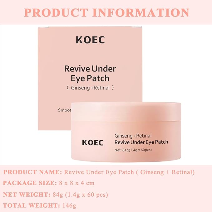 SHEEYOON Revive Under Eye Patch 30 Pairs, Ginseng Retinal Collagen Eye Mask for Puffy Eye Bags Dark Circles and Fine Lines Skin Firmer and Smoother