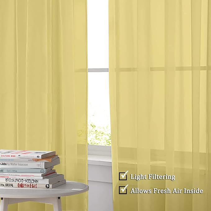 OWENIE Sheer Curtains 63 inch Length 2 Panels Set, Ivory Sheer Cutains Short Curtains for Bedroom/Living Room, Rod Pocket Voile Fimly Sheer Drapes, 2pcs, Each 42" W x 63" L