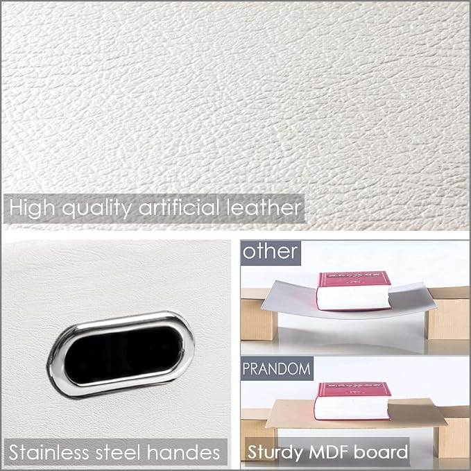 Large Stackable Storage Bins with Lids [3-Pack] Leather Fabric Foldable Storage Boxes Organizer Containers Baskets Cube with Cover for Bedroom Closet Office Nursery White (17.7x11.8x11.8)