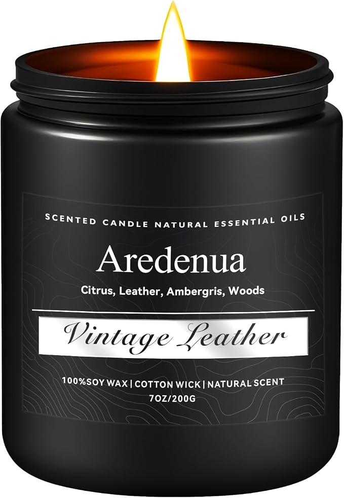 Vintage Leather Candle | Manly Candles for Home Scented, Masculine Candle for Men, Aromatherapy Gifts for Him - 7oz Soy Candles with 50 Hours Burn Time, Perfect for Relaxing