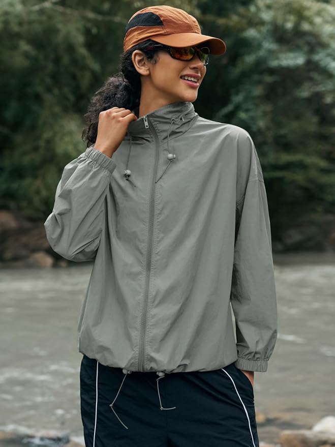 Yousify Womens Waterproof Rain Jackets Lightweight Zip Up Raincoat Outdoor Hiking Hooded Windbreaker with Pocket