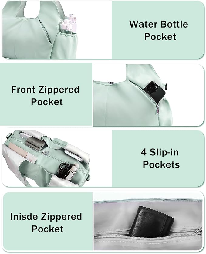RHDZO Gym Bag for Women with Shoe Compartment Yoga Mat Bag with Wet Pocket and Water Bottle Holder Weekender Bag with Strap