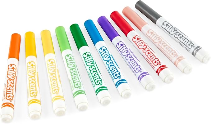 Crayola Silly Scents Slim Scented Washable Markers, Broad Point, Assorted Colors, Pack of 10 Markers, Mint,Red