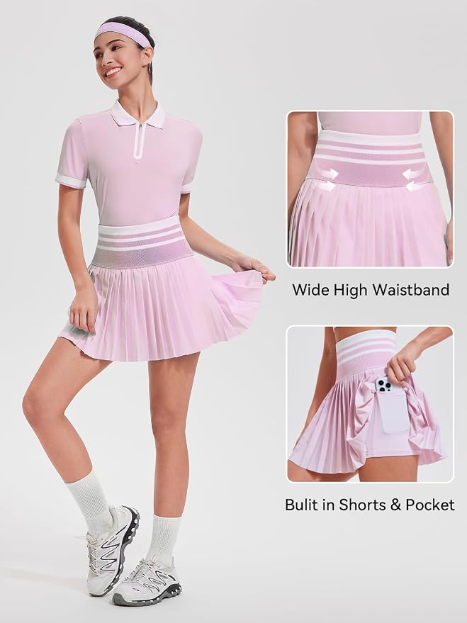 Tennis Skirt Sets for Women Zipper Color Block High Waisted Golf Polo Two Piece Skirt Set Women 2 Piece Outfits
