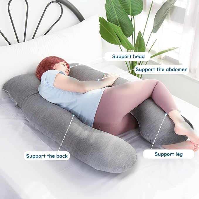 MOON PINE Pregnancy Pillow, U Shaped Full Body Pillow for Maternity Support, Sleeping Pillow with Cover for Pregnant Women (Cooling Blue)