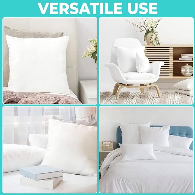 QUBA LINEN Throw Pillow Inserts (Set of 2, White), 16x16 Inches - Premium Cushion Fillers for Sofa, Bed, and Home Décor (16x16 Inch (Pack of 2))
