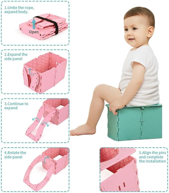 VUFVOID Travel Potty for Kids, Reusable Portable Folding Potty for Toddler, Travel Foldable Toilet for Travel Outdoor Camping, Toddler Potty Seat for Baby Training (Pink)