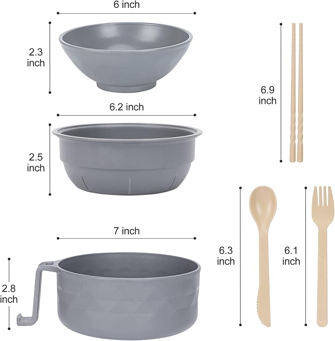 Microwave Ramen Cooker,Ramen Bowl With Chopsticks and Spoon,For Office College Dorm Room Essentials Instant Lunch Ideal for Shin and Buldak Noodle On The Go, Dishwasher-Safe,BPA-Free. (gray)