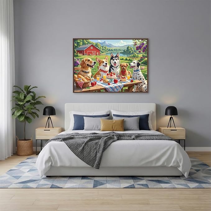 Puzzles for Adults 1000 Pieces - Doggy Picnic Colorful Jigsaw Puzzles, Fun Family Game, Challenging Brain Teaser, 28 x 20 in, Great Gift Idea & Home Decor (Doggy Picnic)