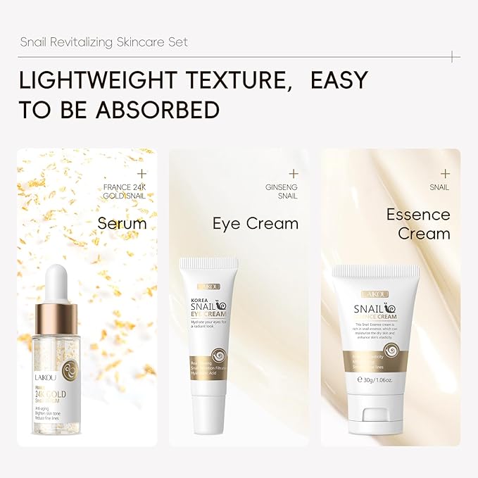 Korean Skin Care, Skin care set, Skin Care Kit Snail and Ginseng with Eye Cream, Serum, Essence Cream 3pcs for Women Teen Girls Mom Daughter Mother's Day Birthday