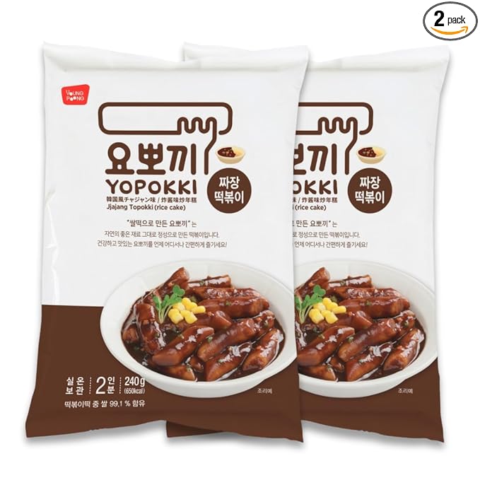 Yopokki Instant Tteokbokki Rice Cakes Korean, Topokki Pack - Great with Cheese and Ramen Noodles, Korean Snacks for College Dorm, Korean Food Meal Kit, Pack of 2 (Jjajang, 2 Packs)
