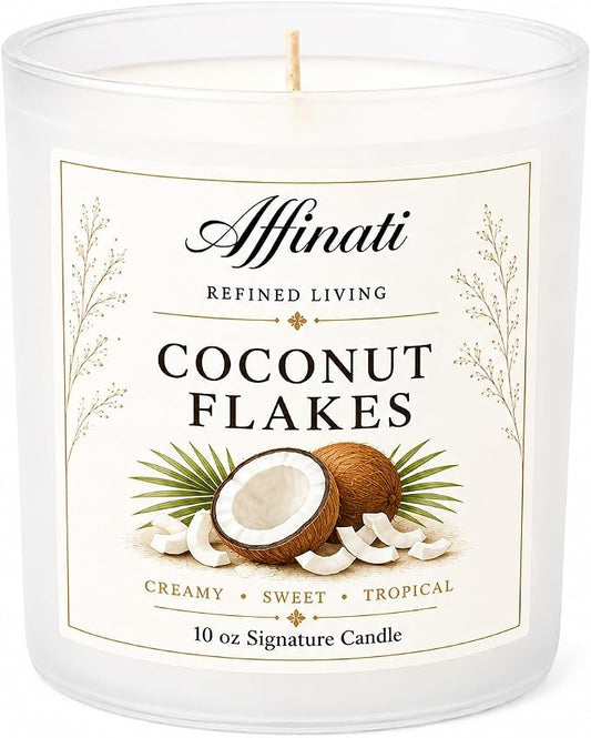 Affinati Coconut Flakes 10 oz Scented Candle – Long Lasting Luxury Soy Blend Candle for Home, Strong Scent Throw Sweet Toasted Paradise Tropical Vibe Candle, Premium Clean Burning Gift