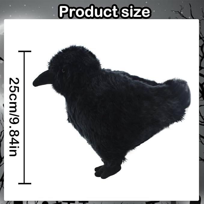 2pcs Simulated Crows,Cute Black Raven Stuffed Animal Plush Toy,Soft Little Bird Raven Stuffed Toys,Black Feather Birds Prop for Indoor Outdoor 9.84''
