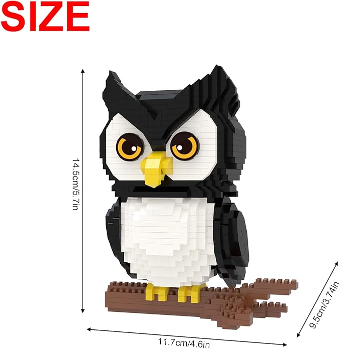 Larcele Animal Series Micro Building Blocks Animal Set, DIY Mini 3D Building Toy Bricks Kit,1216 Pieces KLJM-07 (Owl)