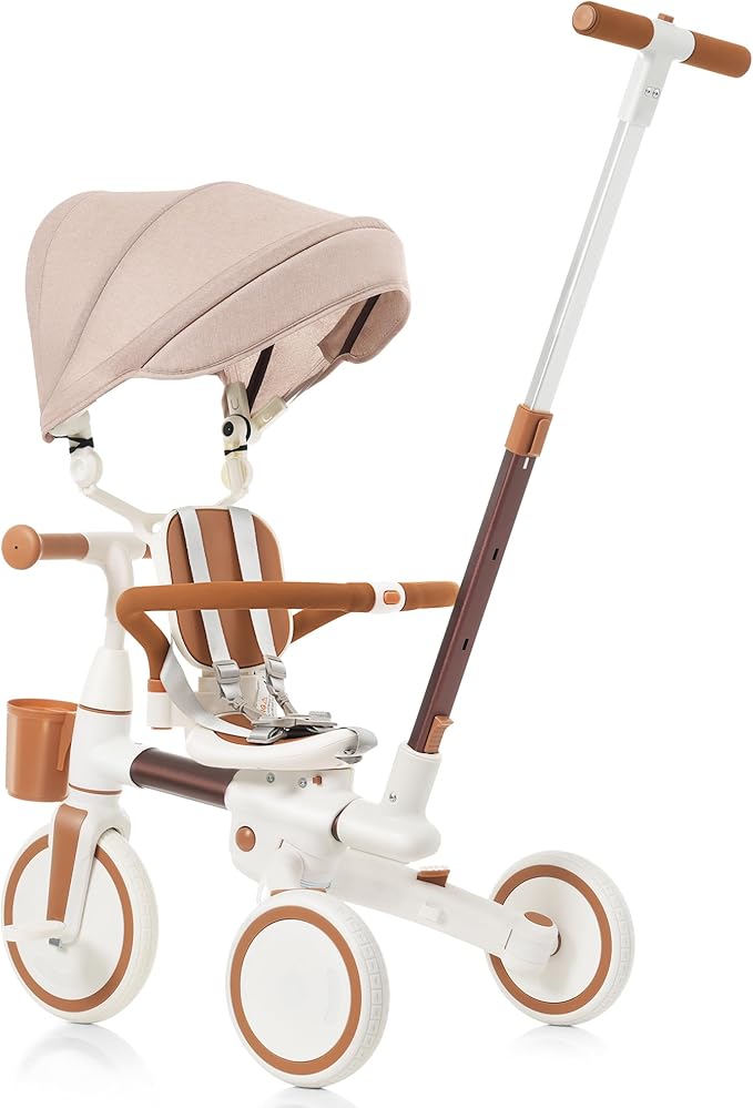 Kids Tricycle with Adjustable Pedals, Removable Canopy & Cup Holder Safe, Portable Toddler Bike