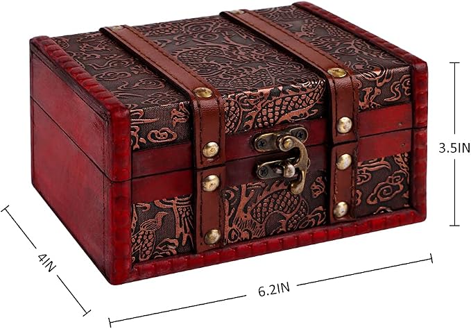 WaaHome Treasure Box Chest - 6.2" Decorative Wood Boxes Vintage Pirate Treasure Chest for Kids Jewelry Keepsake Box with Lids for Women Men Girls Boys Gifts Home Decor