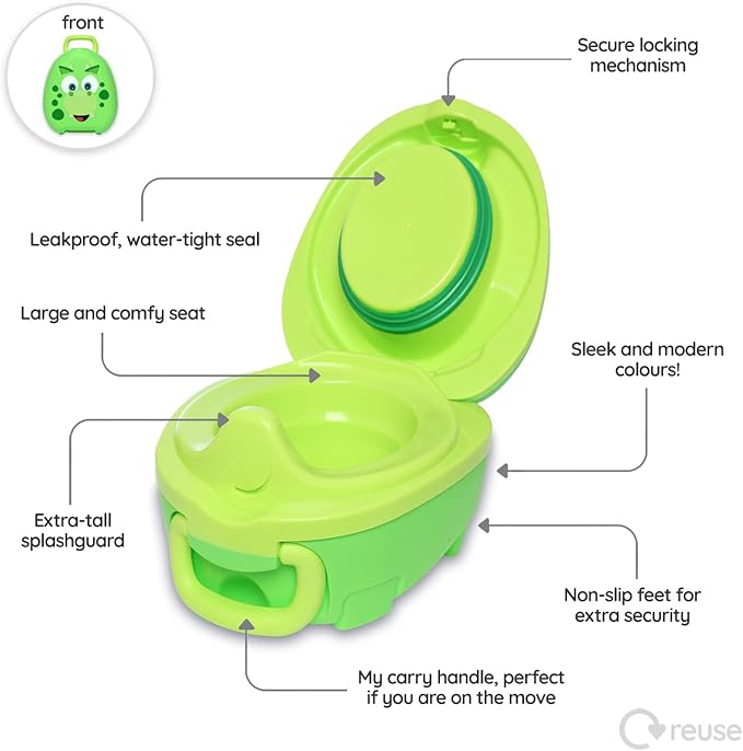 My Carry Potty - Dinosaur Travel Potty, Award-Winning Portable Toddler Toilet Seat for Kids to Take Everywhere