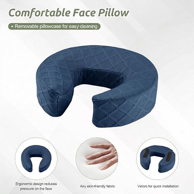 Massage Headrest for Bed, Adjustable Massage Face Cradle at Home, Portable Massage Table Kit for Sleeping Mattress, Face Down Pillow After Eye Surgery (Blue Basic Set)