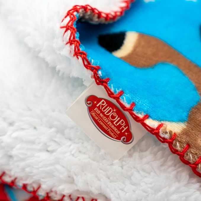 Rudolph The Red Nose Reindeer Holiday Christmas Kids Bedding Soft Plush Sherpa Blanket Throw, 46 in x 60 in, (Officially Licensed Product) by Franco