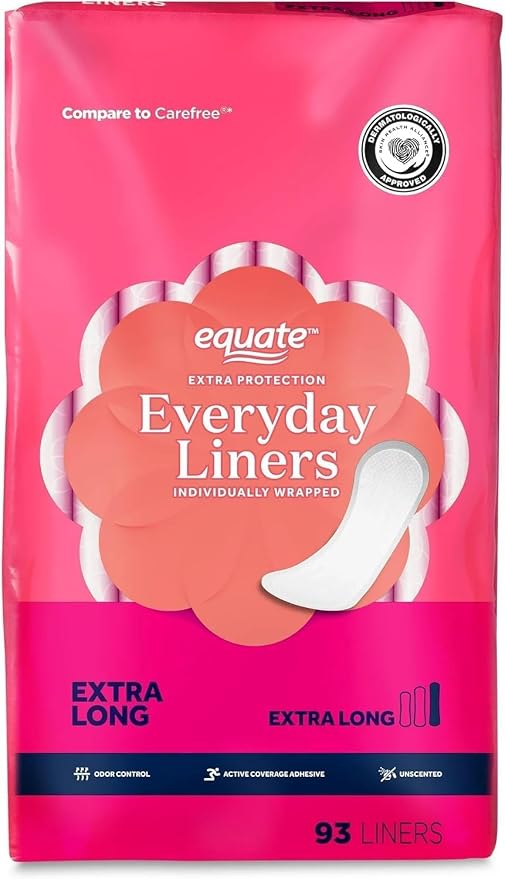 Equate Extra Protection Everyday Liners, Light Absorbency, Extra Long, Unscented (93 Count)