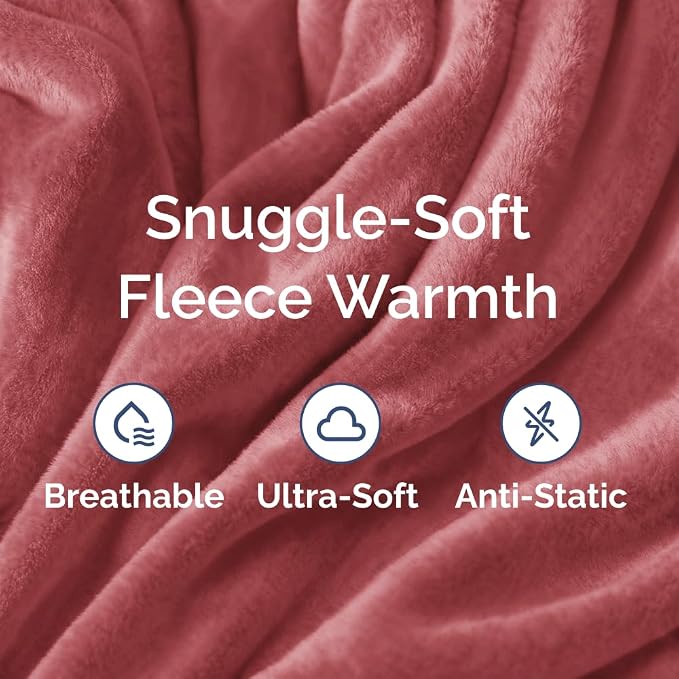Fleece Blanket King Size - Ultra-Soft Flannel Fleece Blanket - Dusty Rose | Soft, Warm, Outdoor Picnic Blanket for Camping, Travel, Lightweight, Cozy, Anti-Static, Home Decor Gifts for Men & Women