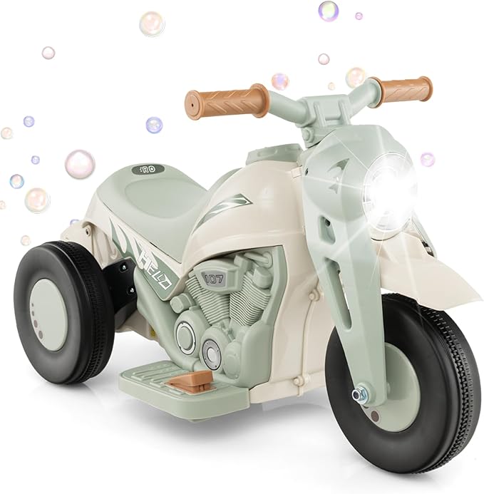 Honey Joy Ride On Motorcycle,6V Toddler Motorcycle with Bubble Maker,LED Light,Music,Foot Pedal,Forward/Backward,3-Wheel Battery Powered Electric Motorcycle for Kids,Gift for Boys Girls (Beige)