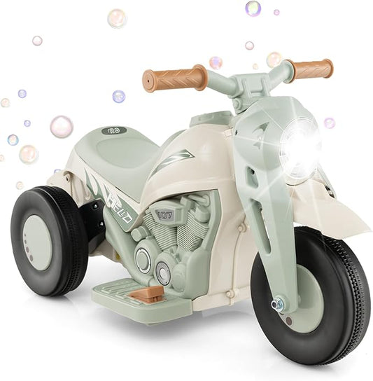 Honey Joy Ride On Motorcycle,6V Toddler Motorcycle with Bubble Maker,LED Light,Music,Foot Pedal,Forward/Backward,3-Wheel Battery Powered Electric Motorcycle for Kids,Gift for Boys Girls (Beige)
