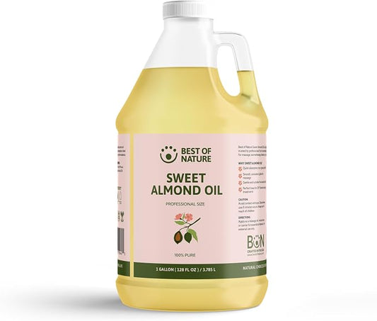 Best of Nature 100% Pure Sweet Almond Oil – Moisturizing Massage & Body Oil, Unscented for Hair, Skin, Face, Soap Making, Aromatherapy, Ideal Carrier for Essential Oils, 1 Gallon (128 fl oz)