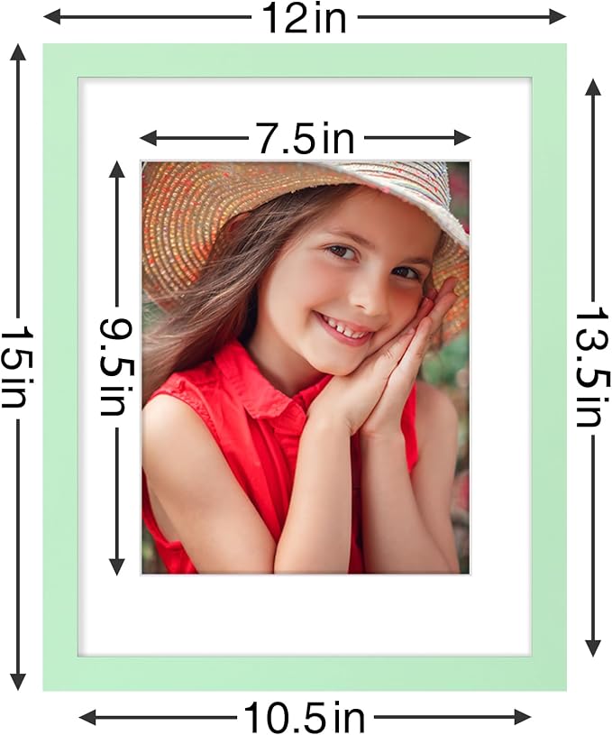 Vittanly 11x14 Picture Frames Set of 9 for Wall Mounting, Light Green | Display Pictures 8x10 with Mat or 11x14 without Mat, Engineered Wood with Shatter Resistant Plexiglass, Gallery Photo Frames