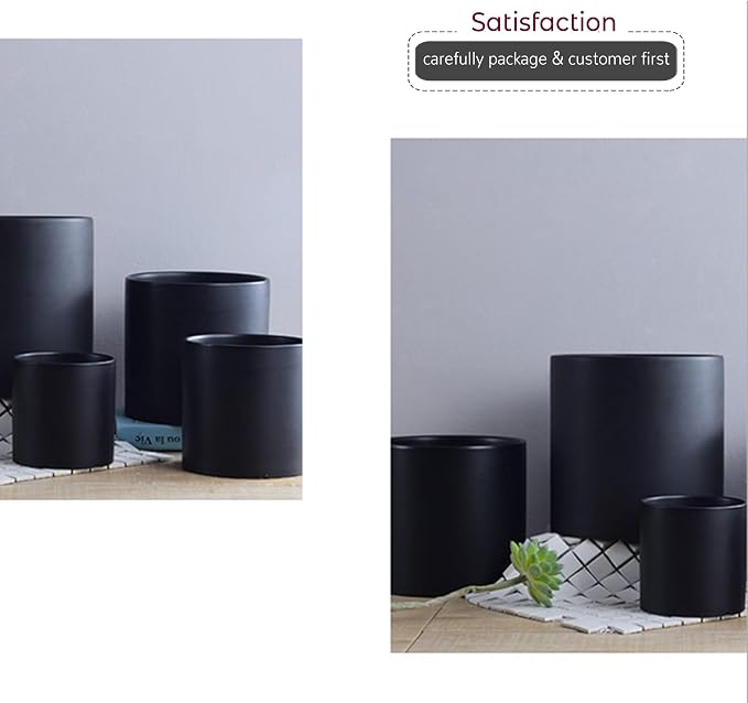 WGVI Matte Black Ceramic Cylinder Vase Width 3.75" Height 4", Flower Arrangements, Candle Holder, Terrarium Planter Pot, Tabletop Storage Container Organizer Pen Brush Holder, Bulk Wholesale, 6 Pcs