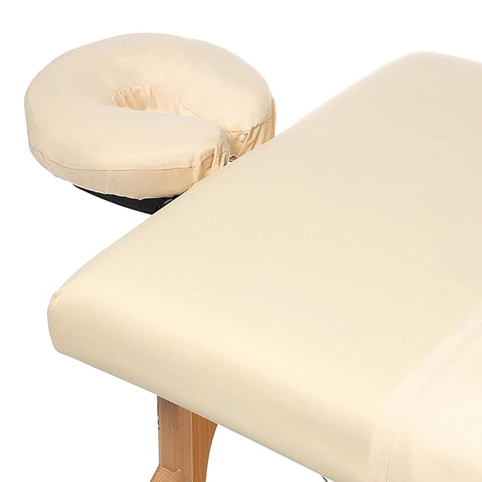 Saloniture 3-Piece Microfiber Massage Table Sheet Set - Premium Facial Bed Cover - Includes Flat and Fitted Sheets with Face Cradle Cover - Natural