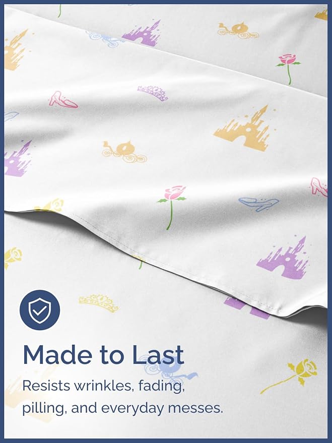 Kids King Size Bed Sheet Set - 4 Piece Kids Loft Bed Sheets - Princess Castle Themed Bedding - Soft, Cute and Cozy - Breathable and Machine Washable - Rose Bed Set for Boys, Girls, Teens & Toddlers