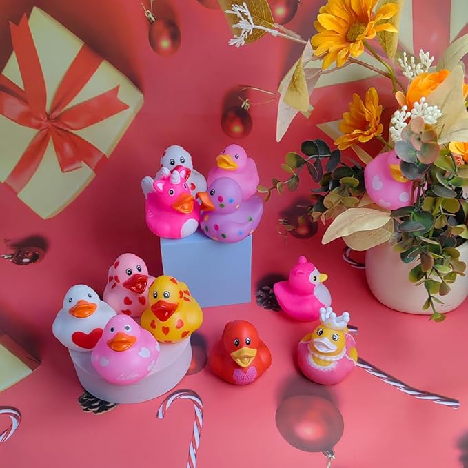12pcs Rubber Ducks,Favor or Small Prize,Bath Decor Party Favors for Kids (Valentine Duck)