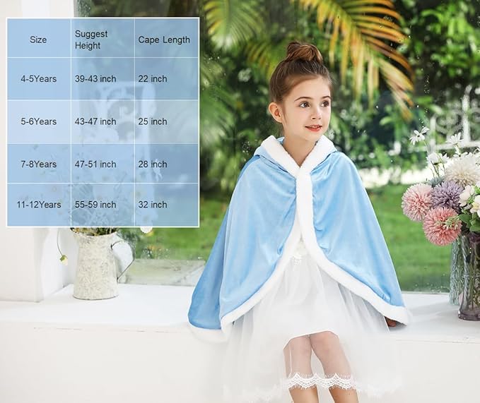 Princess Hooded Cape Cloaks Costume for Girls Dress Up Halloween Christmas Carnival Cosplay