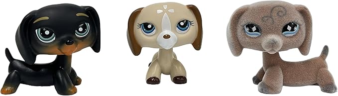 3pcs/Set Custom Flocked Pet Shop Toys Short Hair Cat Kitten Collie Great Dane Cocker Spaniel Dachshund Puppy Dog OOAK Compatible with LPS (#325 and 1491 and 640)