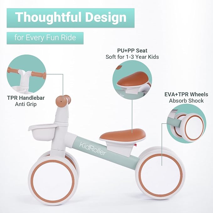Kid's Balance Bikes for 1 Year Old Boys and Girls, 12-36 Months Toddler Ride-on with Adjustable Seat and a Front Basket, First Birthday Gifts (Green)