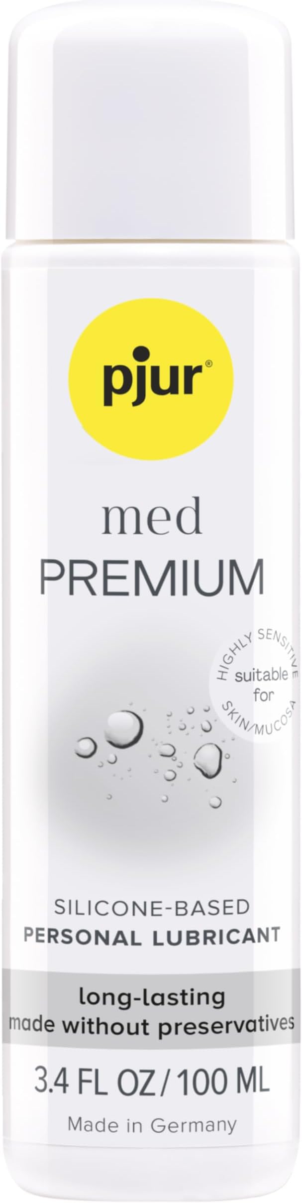 pjur med Premium Silicone-Based Lubricant, 3.4 fl oz | For Dry & Sensitive Mucous Membranes, No Preservatives, Extra Long-Lasting, Non-Pore Blocking, Condom Compatible
