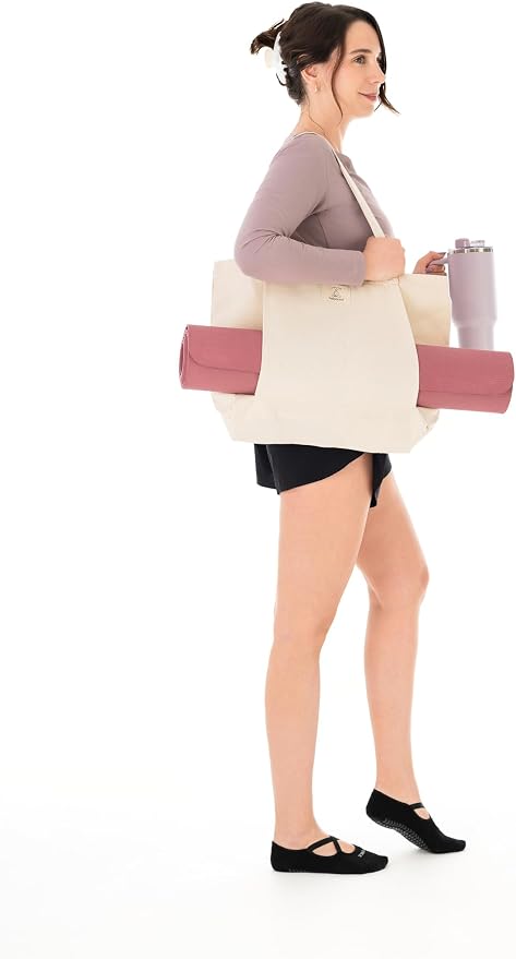 Mat Tote Bag – Cotton Canvas Yoga Mat Carrier – Eco-Friendly & Durable Yoga Mat Holder for Gym, Pilates, Travel, or Studio Use