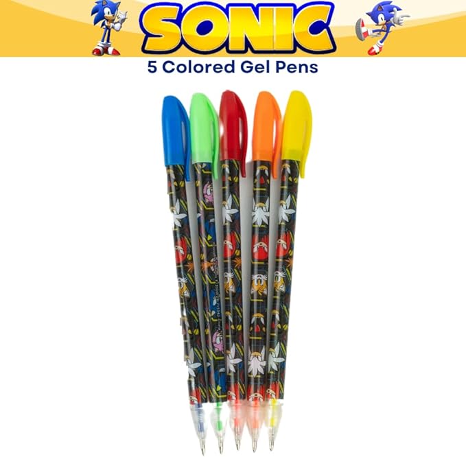 Innovative Designs Sonic the Hedgehog Pencil Case Set with Stickers and Gel Pens for Kids, Molded with Zip Closure, Blue