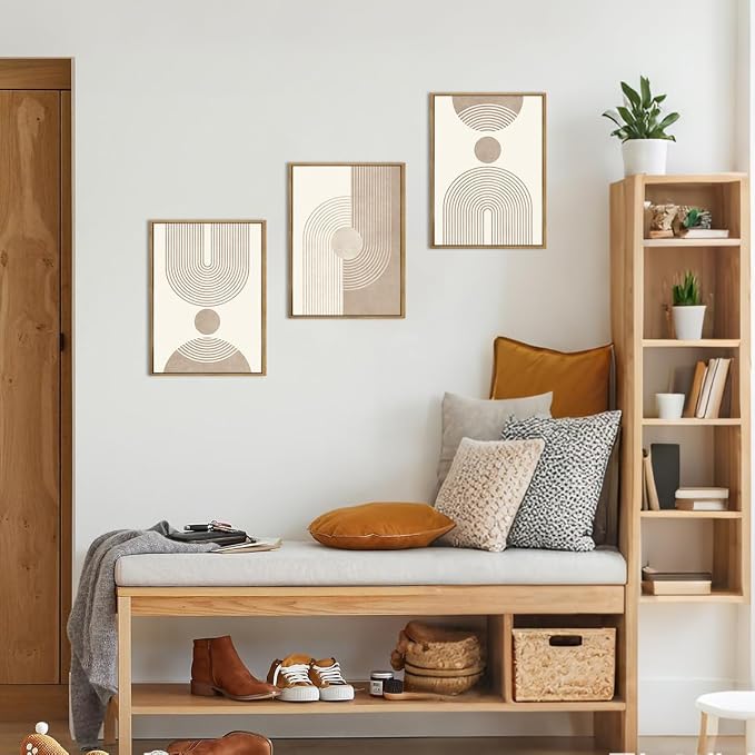 BINCUE Neutral Abstract Wall Art Boho Geometric Wall Decor Mid Century Modern Artwork for Living Room Bedroom Office 12" Lx16 W Set of 3