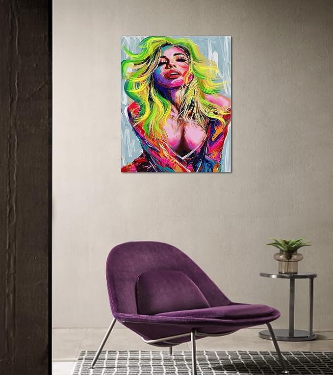Yeesjoee Sexy Woman Abstract Adults Graffiti Canvas Wall Art Paintings Modern Pop Picture Expressionism Posters Sensual Bedroom Living Room Apartment Hotel Office Party Backdrop Decor, 18x24 in Framed