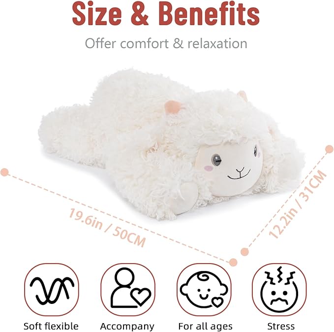 Niuniu Daddy 20" | 3.3 Pound Sheep Weighted Stuffed Animals, Large White Goat Pillowfort Stuffed Lap Animal Toys for Kids Adults, Big Plush Body Pillow for Gifts Birthday Christmas Holiday