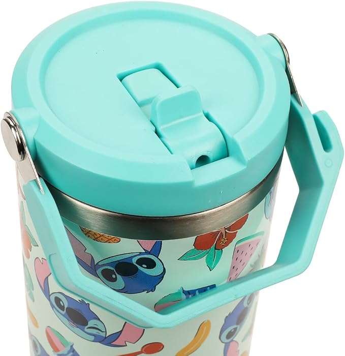 Bioworld Lilo & Stitch All-Over Tropical Stitch Print Blue 40 Oz Stainless Steel Water Bottle